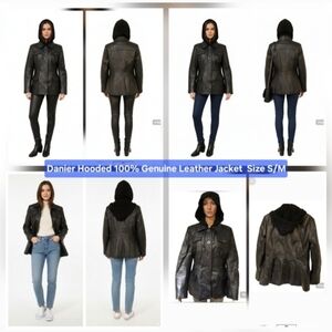 Danier Hooded 100% Genuine Leather Jacket Size S/M